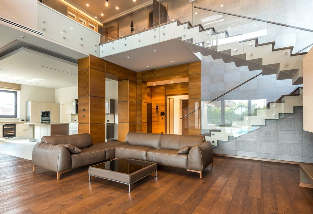 glass staircase parition in modern home 